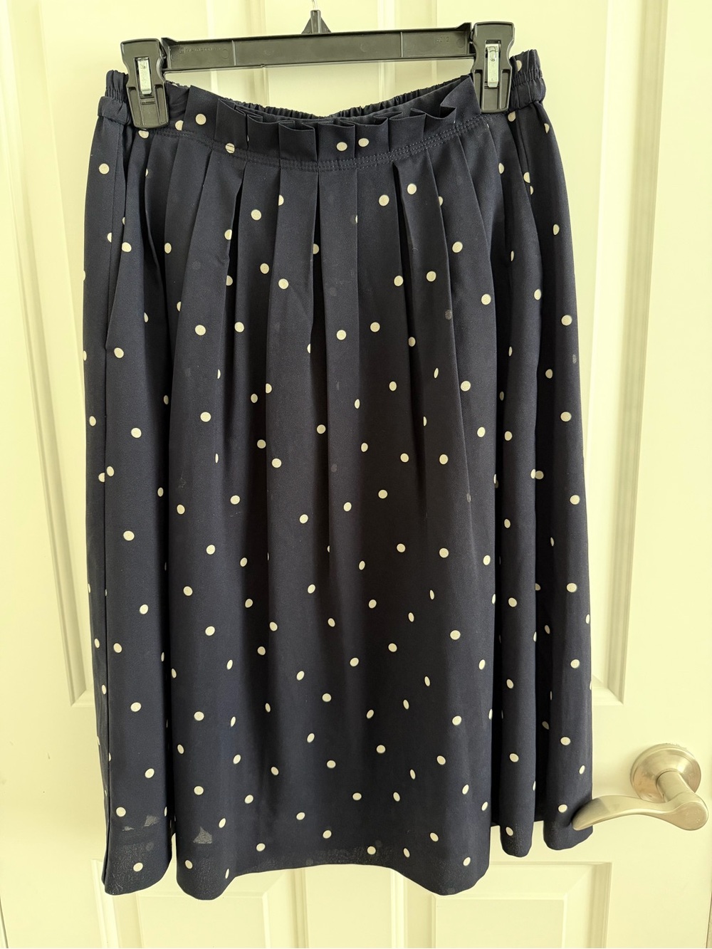 J.Crew Navy Polka Dot Pleated Midi Skirt